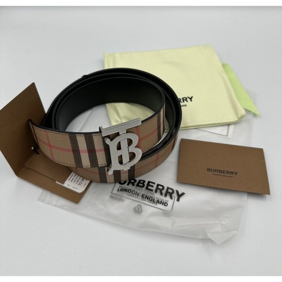 Burberry Men’s TB Monogram Motif Vintage Check Reversible Belt 85cm - Picture 8 of 9
